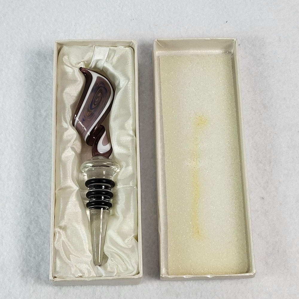Wine Bottle Stopper Murano Italian Swirl Art Glass Purple Brown Blue Girl Night - Picture 7 of 10